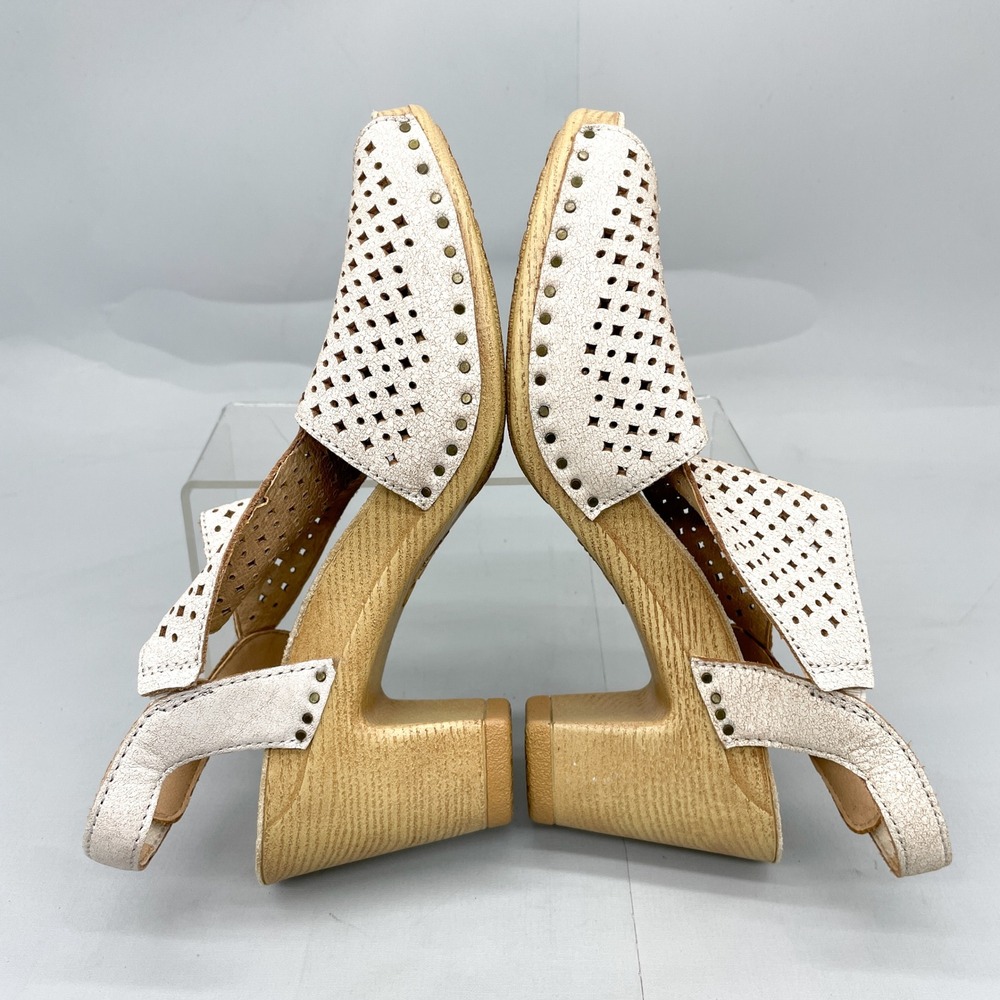 Dansko Womens 38 7.5 Teagan Heel Sandals Ivory Cutout Leather Peep Toe Clog Shoe - Picture 10 of 12
